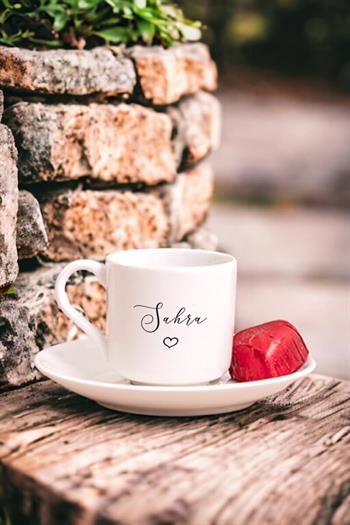 Kişiye Özel El Yazısı Tasarımlı İsimli Porselen Türk Kahvesi Fincanı