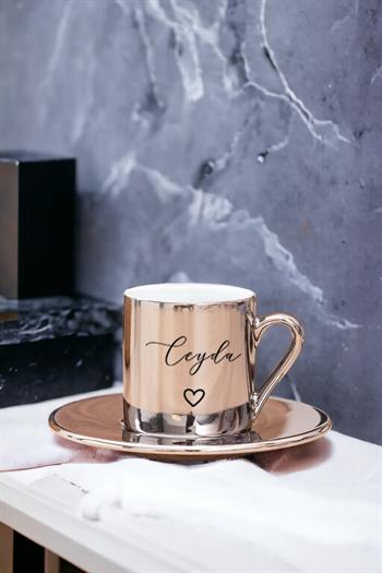 Kişiye Özel El Yazısı Tasarımlı İsimli Gold - Silver Türk Kahvesi Fincanı