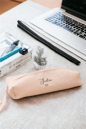 Kişiye Özel El Yazısı Tasarımlı İsimli Keten Bez Kalemlik