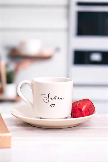 Kişiye Özel El Yazısı Tasarımlı İsimli Porselen Türk Kahvesi Fincanı
