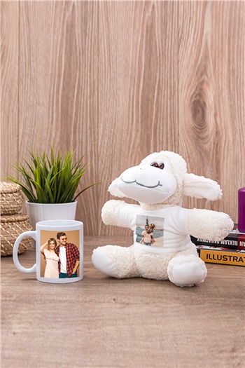 Kişiye Özel Fotoğraflı Beyaz Kupa Bardak ve Peluş Köpek