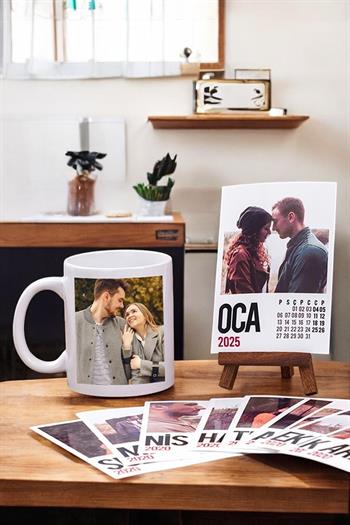 Kişiye Özel Fotoğraflı Beyaz Kupa Bardak ve Şövaleli Takvim