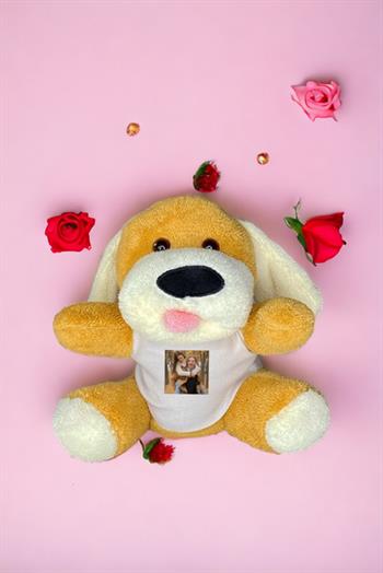 Kişiye Özel Fotoğraflı Kahverengi Peluş Köpek