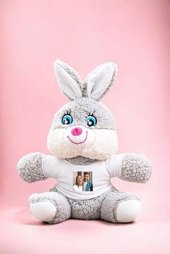 Kişiye Özel Fotoğraflı Peluş Tavşan ve Taş Masa Dekoru