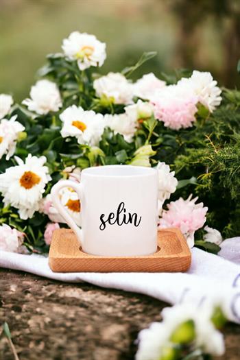 Kişiye Özel İsim Yazılı Ahşap Altlıklı Türk Kahvesi Fincanı