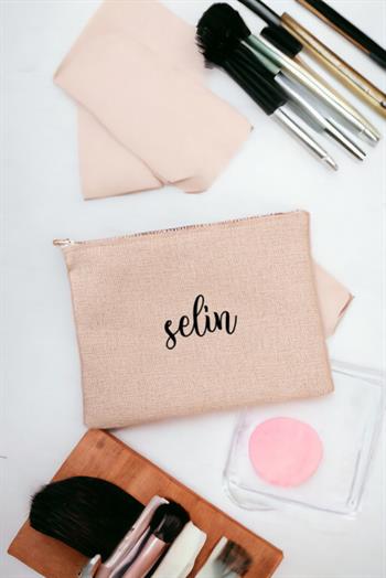 Kişiye Özel İsim Yazılı Keten Bez El Çantası