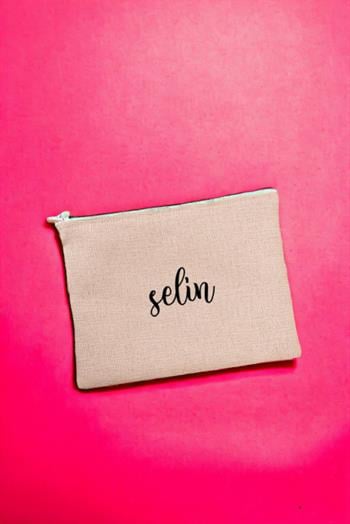 Kişiye Özel İsim Yazılı Keten Bez El Çantası