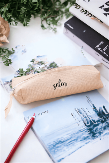 Kişiye Özel İsim Yazılı Keten Bez Kalemlik