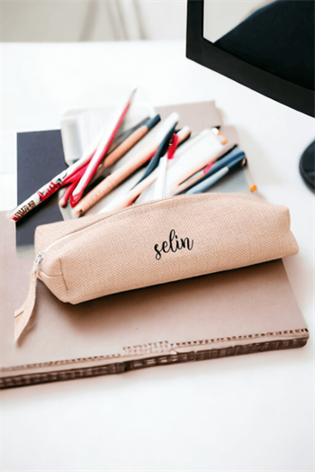 Kişiye Özel İsim Yazılı Keten Bez Kalemlik