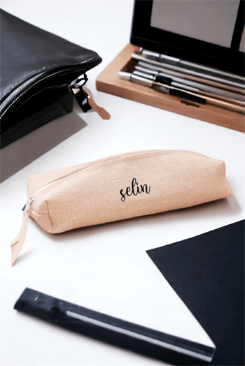 Kişiye Özel İsim Yazılı Keten Bez Kalemlik