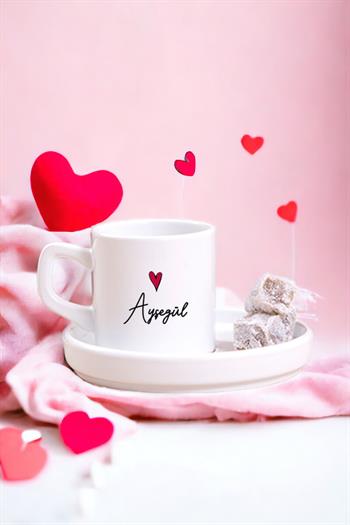 Kişiye Özel İsim Yazılı Minik Kalpli Concept Türk Kahvesi Fincanı