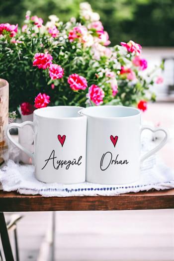 Sevgililere Özel Minik Kalp Tasarımlı İkili Sevgili Kupası