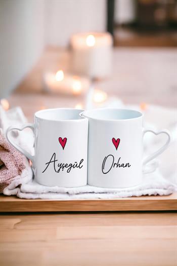 Sevgililere Özel Minik Kalp Tasarımlı İkili Sevgili Kupası