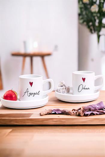 Kişiye Özel İsim Yazılı Minik Kalpli İkili Concept Türk Kahvesi Fincanı