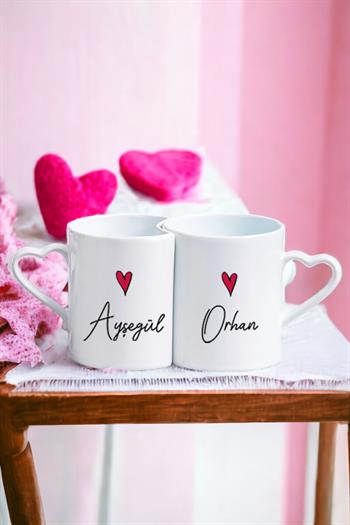 Sevgililere Özel Minik Kalp Tasarımlı İkili Sevgili Kupası