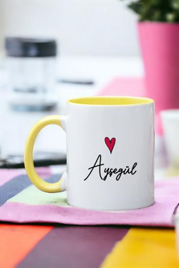 Kişiye Özel İsim Yazılı Minik Kalpli İçi Renkli Kupa Bardak