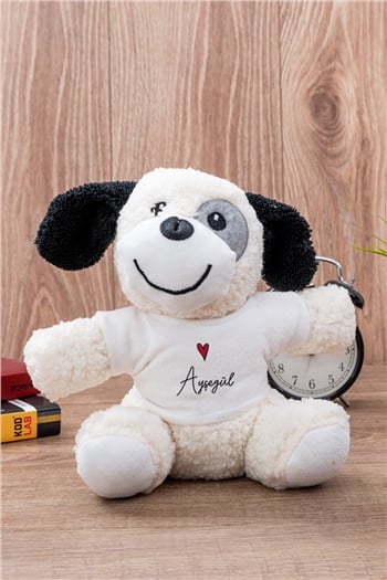 Kişiye Özel İsim Yazılı Minik Kalpli Peluş Köpek