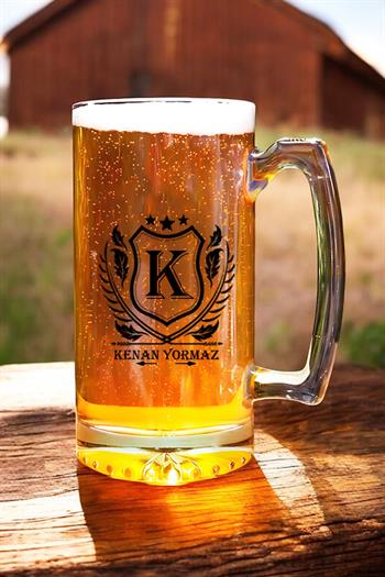 Kişiye Özel İsimli ve Armalı Cam Bira Bardağı
