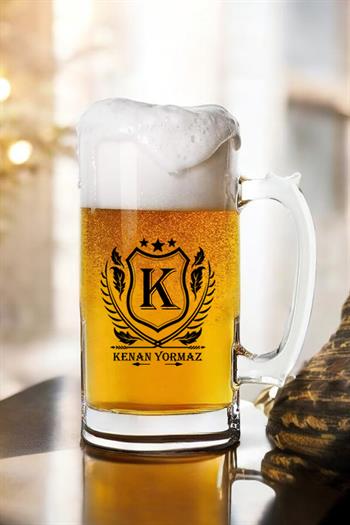 Kişiye Özel İsimli ve Armalı Cam Bira Bardağı