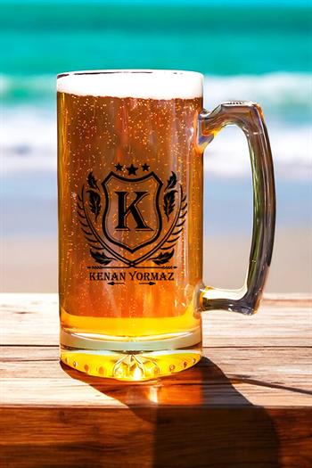 Kişiye Özel İsimli ve Armalı Cam Bira Bardağı