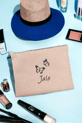 Kişiye Özel Kelebekler Uçuyor İsimli Keten Bez El Çantası