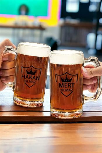 Kişiye Özel Kral Tacı Tasarım İkili Bira Bardağı
