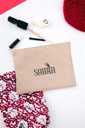 Kişiye Özel Minik Serçe İsim Yazılı Keten Bez El Çantası