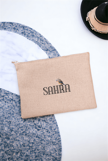 Kişiye Özel Minik Serçe İsim Yazılı Keten Bez El Çantası