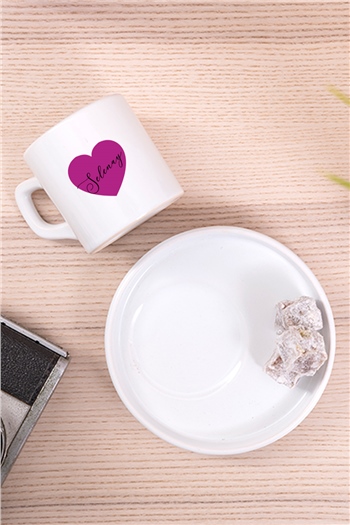 Kişiye Özel Mor Kalpli İsimli Concept Türk Kahvesi Fincanı