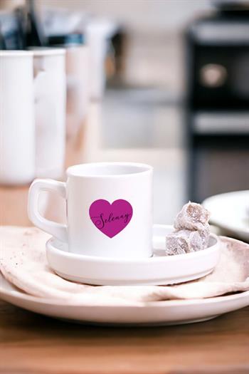 Kişiye Özel Mor Kalpli İsimli Concept Türk Kahvesi Fincanı