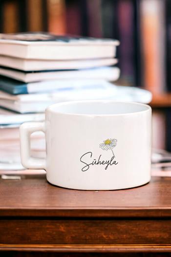 Kişiye Özel Papatya Tasarımlı İsimli Fincan