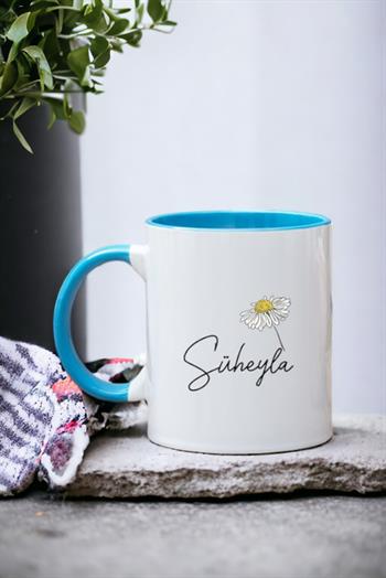 Kişiye Özel Papatya Tasarımlı İsimli İçi Renkli Kupa Bardak