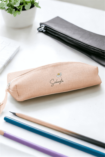 Kişiye Özel Papatya Tasarımlı İsimli Keten Bez Kalemlik