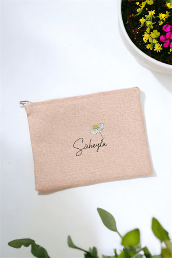 Kişiye Özel Papatya Tasarımlı İsimli Keten Bez El Çantası