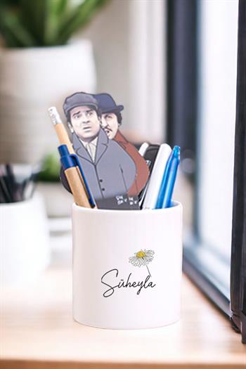 Kişiye Özel Papatya Tasarımlı İsimli Seramik Kalemlik