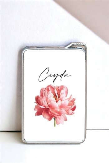 Kişiye Özel Pembe Çiçekli İsme Özel Çakmak