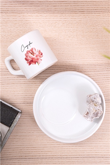 Kişiye Özel Pembe Çiçekli İsme Özel Concept Türk Kahvesi Fincanı