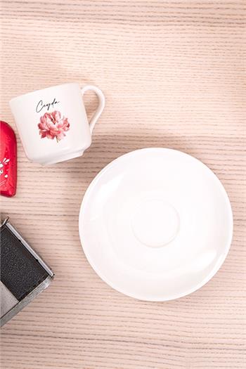 Kişiye Özel Anneler Günü Hediyesi Pembe Çiçekli Porselen Türk Kahvesi Fincanı