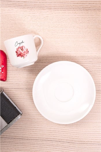 Kişiye Özel Pembe Çiçekli İsme Özel Porselen Türk Kahvesi Fincanı