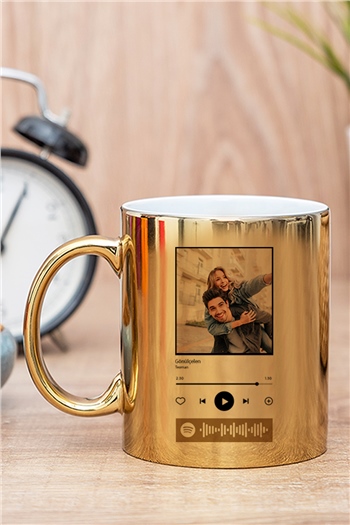 Kişiye Özel Spotify Tasarım Fotoğraflı Gold - Silver Kupa Bardak