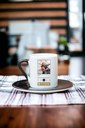 Kişiye Özel Spotify Tasarım Fotoğraflı Renkli Türk Kahvesi Fincanı