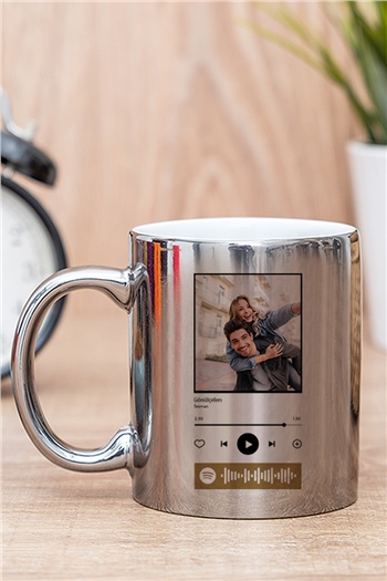 Kişiye Özel Spotify Tasarım Fotoğraflı Gold - Silver Kupa Bardak