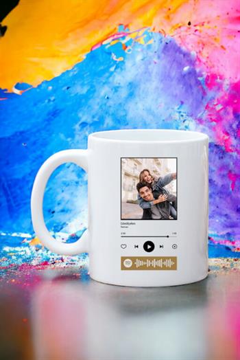 Kişiye Özel Spotify Tasarım Fotoğraflı Beyaz Kupa Bardak