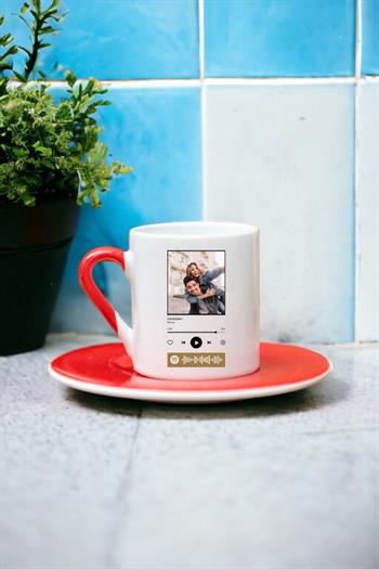 Kişiye Özel Spotify Tasarım Fotoğraflı Renkli Türk Kahvesi Fincanı