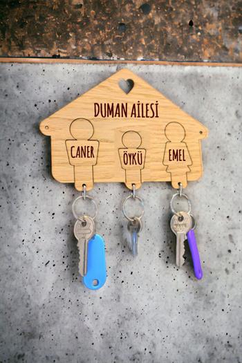 Kişiye Özel Üç Anahtarlıklı Anahtarlık Askısı