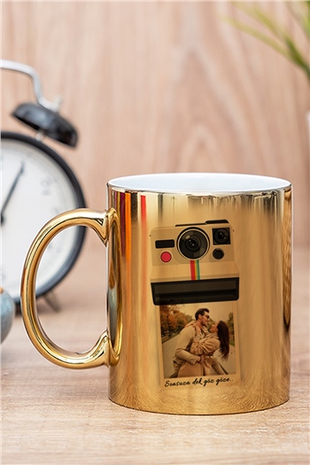 Kişye Özel Polaroid Tasarım Fotoğraflı Gold - Silver Kupa Bardak