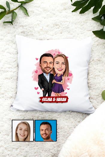 Kız Arkadaşa Tanışma Yıl Dönümü Hediyesi Karikatürlü Yastık