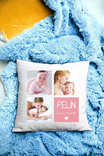 Kız Bebeğe Hediye Saten Kare Altın Takma Yastığı