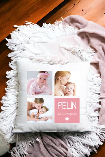 Kız Bebeğe Hediye Saten Kare Altın Takma Yastığı