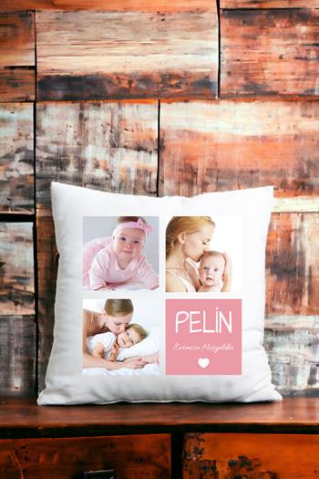 Kız Bebeğe Hediye Saten Kare Altın Takma Yastığı